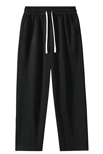 SALIENDO بنطال رياضي أسود فضفاض بثلاثة خيوط للرجال