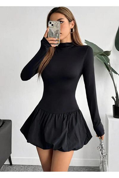 MEGOMEL Rochie mini pentru femei cu guler înalt Bubble pentru sezon și iarnă