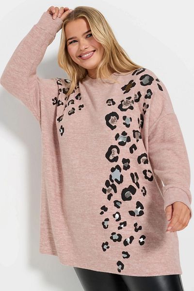 Stil Diva Plus Size Soft Texture Leopard Print Long Sleeve Sweatshirt 322299