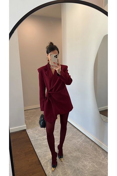 My Blog Rochie jachetă cu șireturi Osoka bordeaux- 511141