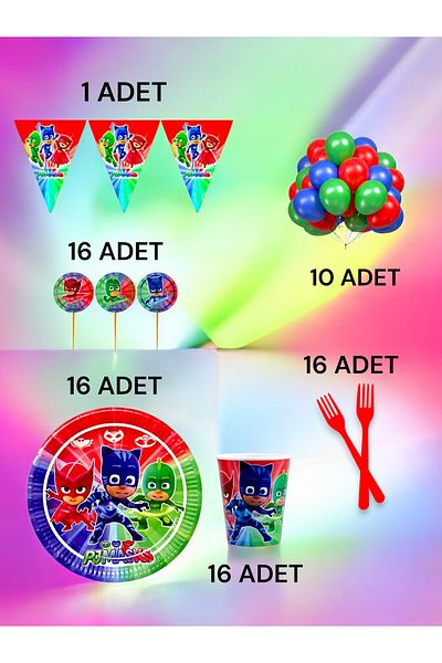 VibeHome Pijamask Themed m Pack for 16 - Birthday Party and Fun Events