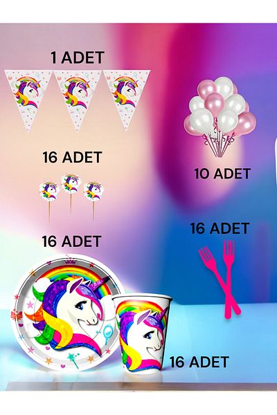 VibeHome Unicorn Themed m Pack for 16 - Birthday Party and Fun Events