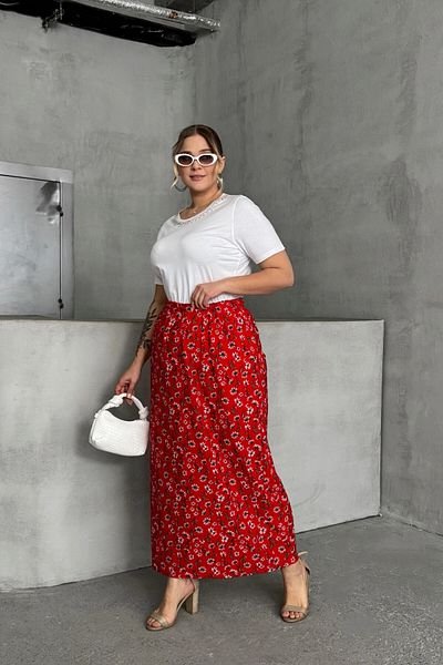 Stil Diva Plus Size Elastic Waist Long Cut Floral Print Pocketless Skirt 303898