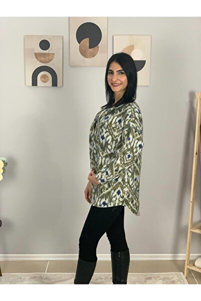 YusGos Women's Single Pocket Print Thick Lumberjack Jacket Shirt (Green-Navy)