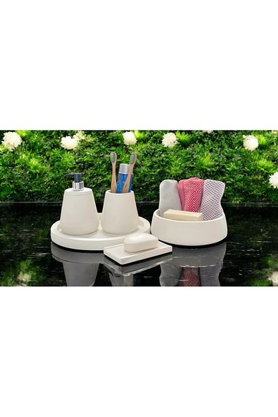 Chiko Mall Stylish and Trendy Concrete Bathroom Accessory Set with Marble Pattern 5 Pieces