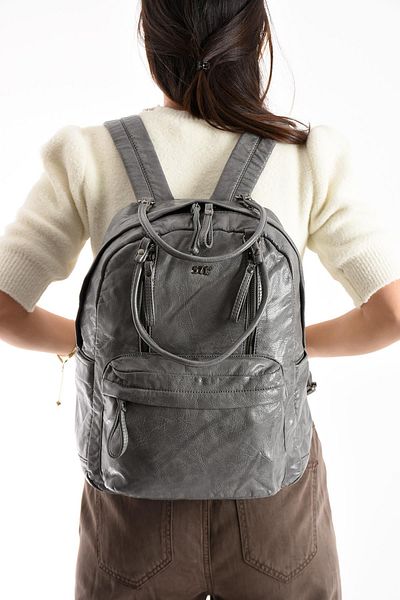 yuzuco Faux Leather Backpack Grey (Model: 571-11-12J)