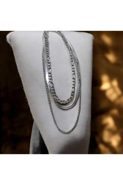 feyza collection قلادة من الفولاذ بسلسلة إيطالية مكونة من 3 قطع للجنسين