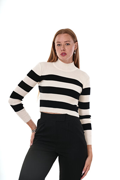 Butik TREND BİZ Півкомір з рибальським коміром Смугастий трикотажний боді