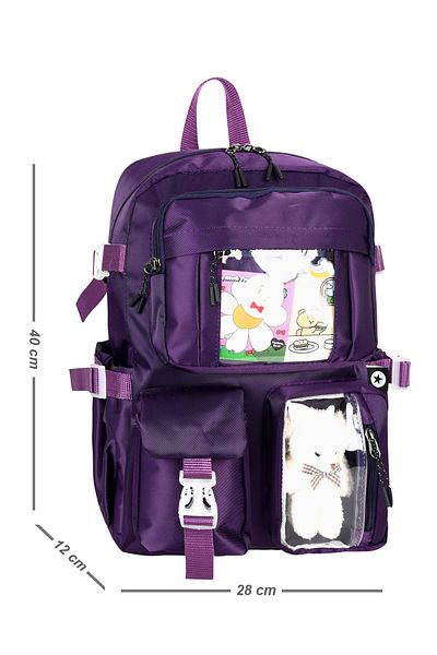 Bliss Rucsac mov Kawaii în stil coreean pentru fete, copii și băieți, cu accesorii
