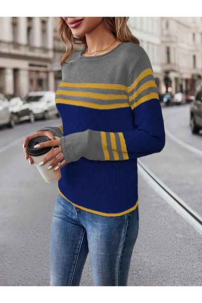 Moka Shopin Bluză pentru femei MokaShopin cu mânecă lungă, cu decolteu, tricotaje multicolore