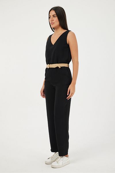 POODLE Women's V-Neck Jumpsuit with Waist Belt