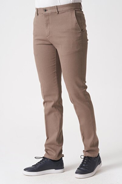 White Stone Salvador P1039 Zümrüt Likralı Pamuklu Slim Fit Chino Pantolon Camel