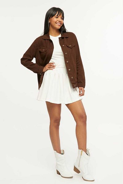 SHEVEGA Women's Brown Boyfriend Long Linen Jacket