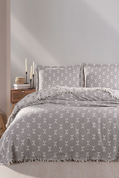 Unica Mode Yatak Örtüsü Seti Gri - 3 Parça