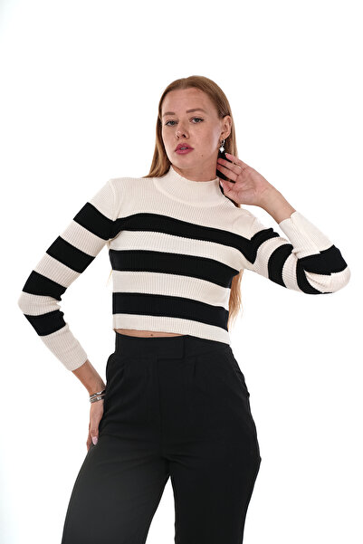 Butik TREND BİZ Півкомір з рибальським коміром Смугастий трикотажний боді