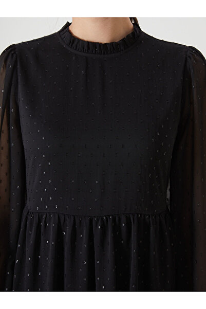 LC Waikiki Black Stand Collar Patterned Dress