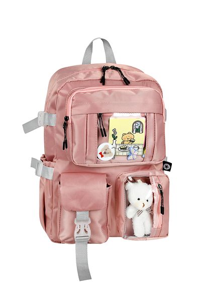 Bliss Rucsac de școală în stil coreean Kawaii cu somon cu accesorii pentru fete și băieți
