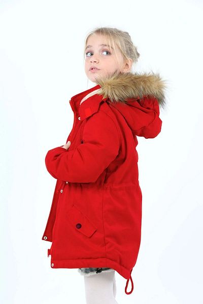 Wild Flower Hooded Long Girl's Winter Coat with Fleece Inside