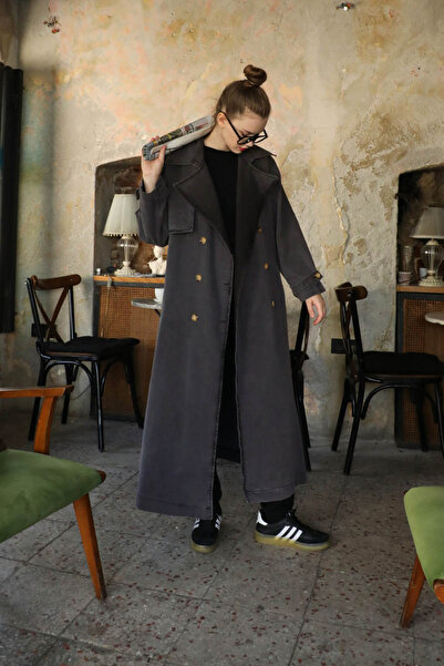 ZÜLAYS Oversize Denim Trençkot Siyah
