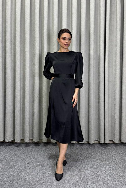 Belle Giyim Half Sleeve Femuar Closure Satin Dress