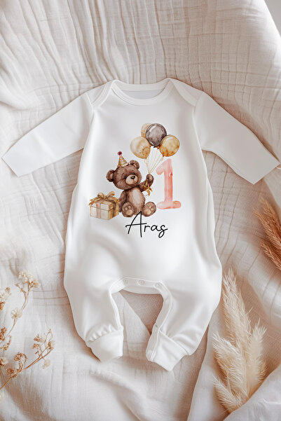 Astral Baby İsme Özel İsimli Doğum Günü Bebek Tulum 1 Yaş Ayıcık