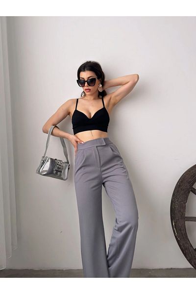 PALAZZO Gray Velcro Palazzo High Waist Adjustable Waist Loose Leg
