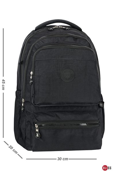 Bliss Black Unisex Daily & School Backpack Crinkle Fabric Backpack with Laptop Compartment