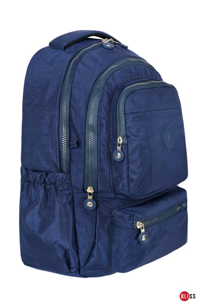 Bliss Navy Blue Unisex Daily & School Backpack Crinkle Fabric Backpack with Laptop Compartment