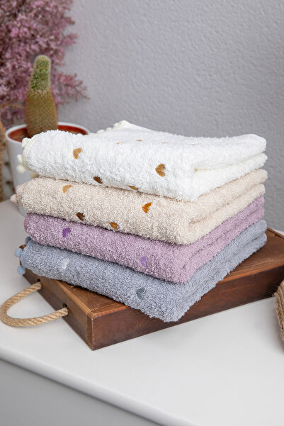 FAVORA Yoncagül Pompom 4-Piece Hand Face Towel - Cream - Gray