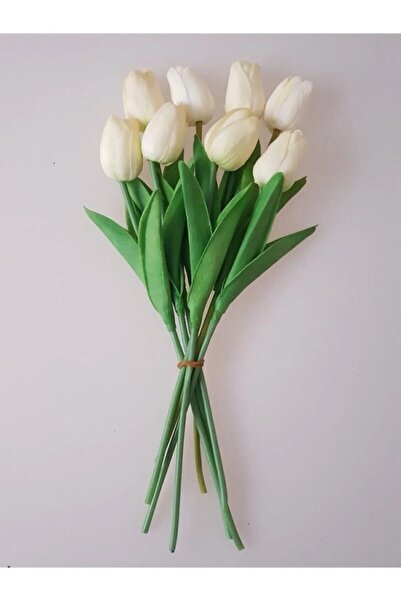YAPAY ÇİÇEK DERYASI Islak Dokulu 8li Yapay Lale kırık beyaz