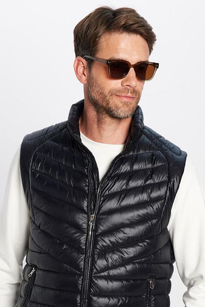 Tudors Men's Standard Fit Stand Collar Black Puffer Vest with Pockets Zipper