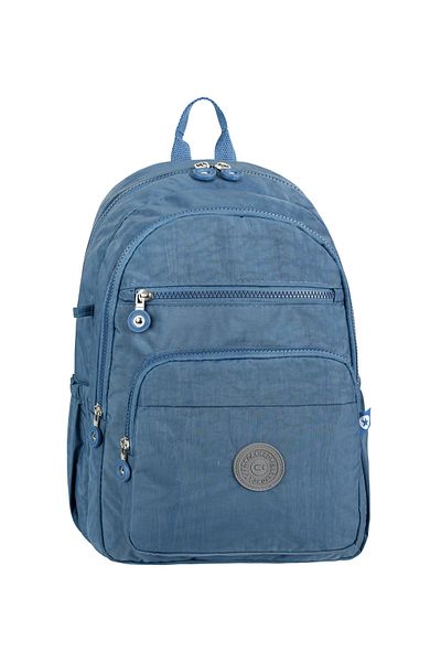 Bliss Rucsac albastru unisex pentru zi cu zi și școală primară și liceu Rucsac din țesătură șifonată cu compartiment pentru laptop