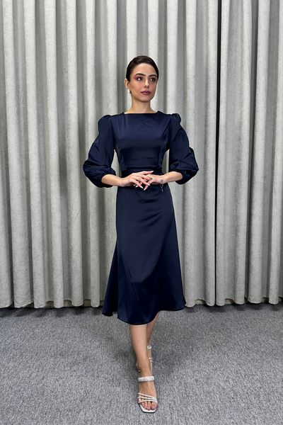 Belle Giyim Half Sleeve Femuar Closure Satin Dress