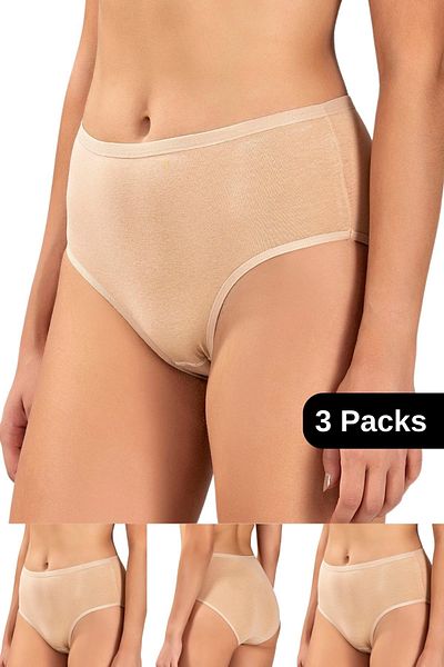 CNT Women's High Waist and Plus Size Panties - Special Pack of 3 (Black, White, Skin, Gray)