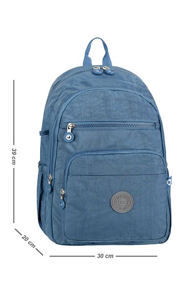 Bliss Rucsac albastru unisex pentru zi cu zi și școală primară și liceu Rucsac din țesătură șifonată cu compartiment pentru laptop