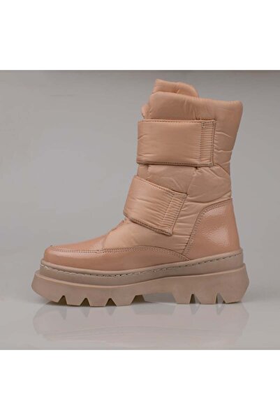 Demashoes Bej Cırt Cırtlı Kolay Giyilebilir Karda Kaymaz Taban Çocuk Kar Botu