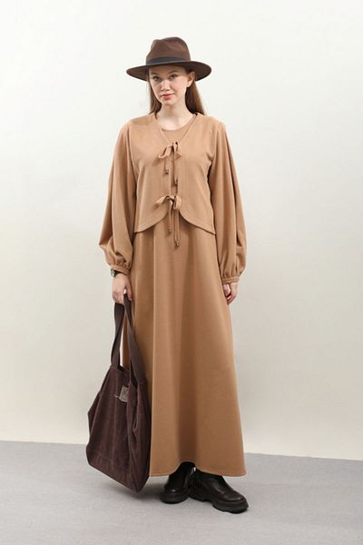 ZÜLAYS Light Tan Cardigan Knitwear Dress Set