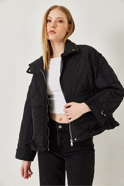Bianco Lucci Oversize Women's Quilted Coat - Stand Collar, Zipper and Pocket, Seasonal 1120 60261300