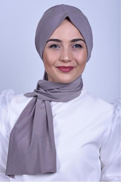 Moda Asse Büzgülü Arkadan Ve Önden Bağlamalı Hazır Şal Füme