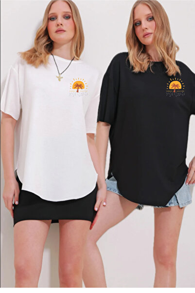 Derays تيشيرت نسائي بيضاوي بطبعة شمس مكون من قطعتين