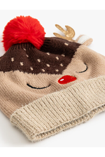 Koton Beanie with Deer - Pompom Detail