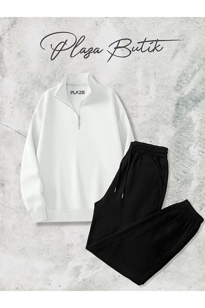 Plaza Butik Men's Half Zipper Sweatshirt Bottom Top Tracksuit Set