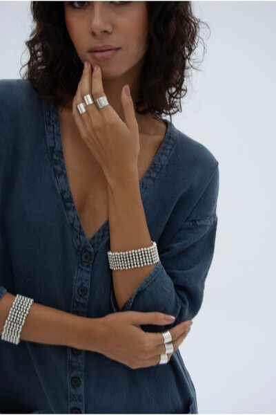 OneArjethnic Gümüş kaplama tasarım kalın bileklik