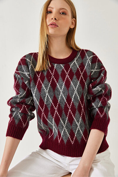 Bianco Lucci Women's Diamond Patterned Raised Knitwear Sweater 60351320