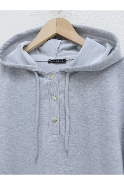 Modamorfo Διακοσμημένο σετ από βαμβακερό χτενισμένο ύφασμα με κουμπωτά κουμπώματα - Γκρι