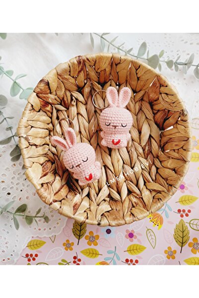 ilmekhobievi Amigurumi Organic Oyuncak-Anahtarlık Tavşan Kalpli (Pembe)8cm-1Adet