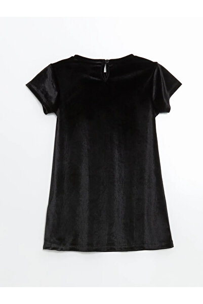 LC Waikiki LCW Kids Siyah Bisiklet Yaka Kadife Kız Çocuk Elbise