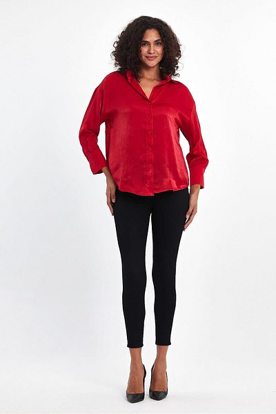 Maldia Shop Women's Draped Red Satin Shirt