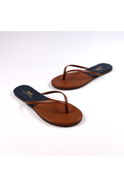 Tkees Women's Classic Stylish Casual Navy Blue/Tan Flip Flops