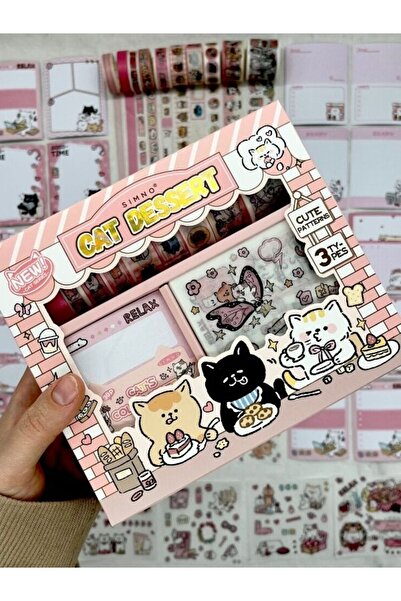 Kağıt Gemi Dükkan Cat Dessert 10'lu Washi Bant(10*2m)+97 Adet Postit+10 Yapra...
